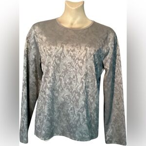 Liz Claiborne Lizsport Gray/Silver Paisley Patterned Long Sleeve Top Sz Large